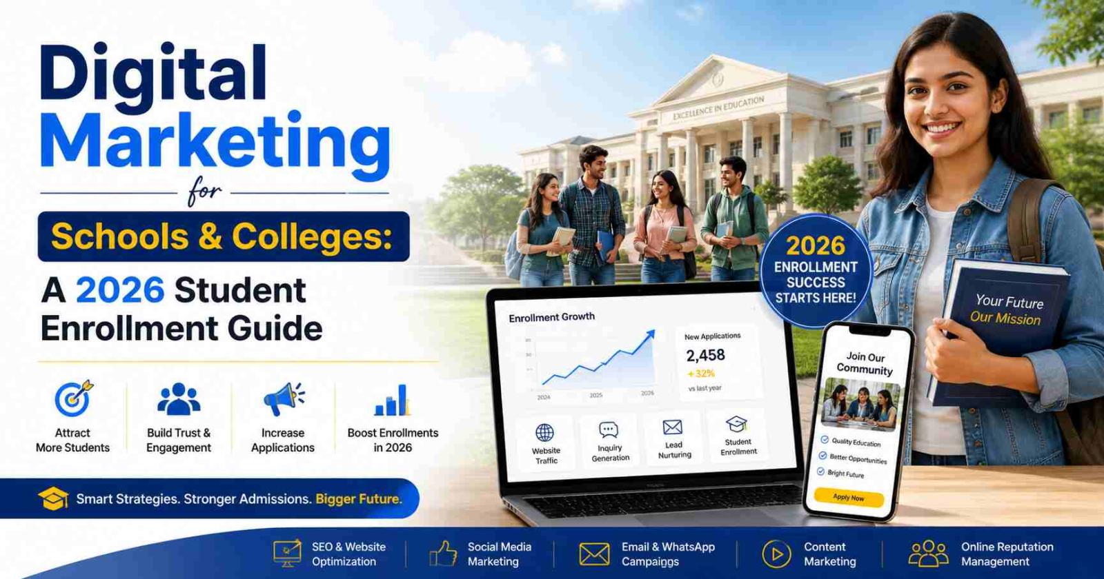 Digital marketing for schools and colleges to attract students, increase applications, and boost enrollment in 2026.