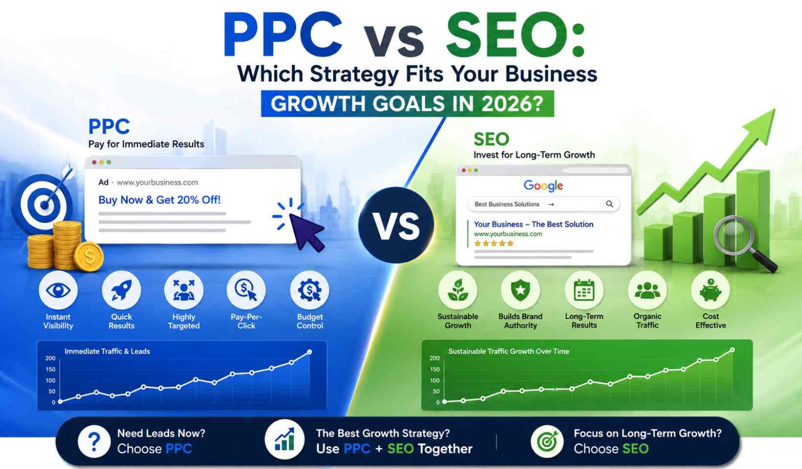 PPC vs SEO comparison for business growth strategies in 2026